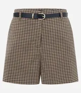 Short sastre de corte recto y tiro medio con estampado pied de poule. Incluye cinturón fino de poliuretano y bolsillos traseros estructurados.