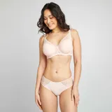 Culotte color rosa pálido de microfibra con paneles de encaje floral en los laterales.