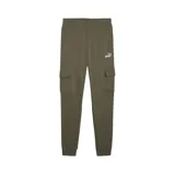 Pantalón de jogging color verde militar con cintura elástica ajustable, bolsillos laterales tipo cargo con solapa y logo de Puma estampado en blanco en el muslo izquierdo.