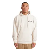 Canguro color crema con capucha, cordones ajustables, bolsillo tipo canguro y logo estampado en el pecho.