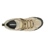 Championes de trekking Merrell modelo Accentor 3 WP, color marrón con detalles en negro y naranja. Diseño impermeable con parte superior de ante y malla, puntera protectora de goma y suela de alta tracción.