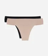 Kit de dos bombachas bikini de microfibra, una color beige y otra color negro, con cintura ancha y logo "Lov" estampado.