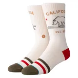 Medias blancas con detalles alusivos a California: oso, estrella roja, texto "California" y "Est. 1850".
