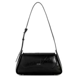 Cartera tipo bandolera Guess modelo Xena, color negro con acabado simil cuero efecto craquelado. Cuenta con solapa frontal con cierre magnético, detalles de herrajes dorados y logo de la marca en letras metálicas. Incluye una correa ajustable para el hombro.