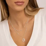 Collar doble de plata 925 con dije de sol y topacios blancos.