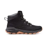 Bota de trekking Hi-Tec Tommie color negro con suela marrón y cordones bicolores.