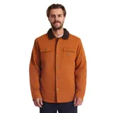 Campera color ladrillo con cuello de corderito marrón, cierre con botones a presión, dos bolsillos de parche en el pecho y dos bolsillos laterales.