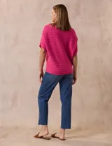 Buzo azul de tejido acanalado marca Ninety, con mangas cortas japonesas.