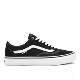 Zapatillas Vans Pro Skate Old Skool, color negro con la clásica franja lateral blanca, cordones blancos y suela de goma blanca con detalles en negro.