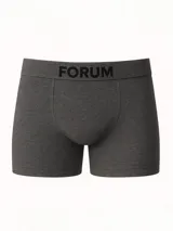 Boxer de microfibra color gris oscuro, con cintura elástica ancha que presenta el logo de la marca Forum en color negro.