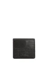 Tarjetero plegable Rockford de cuero natural color marrón, con diseño trenzado en la parte inferior y ranuras para tarjetas en el exterior.