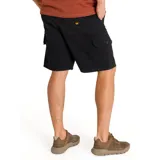 Short cargo color negro con bolsillos laterales utilitarios, bolsillos traseros con solapa y cierre de bragueta con cremallera y botón.