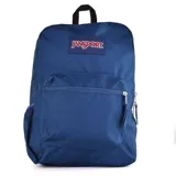 Mochila Jansport modelo Cross Town color azul marino, con logo de la marca en el frente, bolsillo frontal con cierre y organizador interno, bolsillo lateral de malla y correas acolchadas.