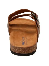 Sandalias de cuero marrón para hombre, modelo Charly II de RKF, con dos tiras ajustables con hebillas metálicas y suela anatómica de corcho y goma.