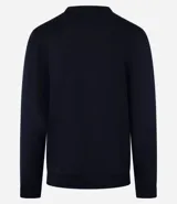 Suéter azul marino de viscosa con cuello en V y mangas largas.