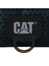 Riñonera Caterpillar modelo Raymond en color verde oscuro con patrón geométrico texturizado, cierre frontal con cremallera, parche con el logo de la marca y correa ajustable.