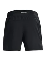 Short deportivo Under Armour modelo Launch Pro 5, diseñado para running. Confeccionado en tejido ultraligero y elástico en cuatro direcciones, cuenta con forro interior de malla para mayor transpirabilidad, cintura elástica con cordón interno, bolsillo central trasero expandible y detalles reflectantes.