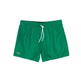 Short de baño Lacoste color verde, con cintura elástica y cordón de ajuste blanco. Presenta bolsillos laterales y el logo de la marca bordado en la parte inferior.