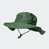 Gorro de ala ancha O'Neill Wetlands color verde militar, con costuras de refuerzo, broches a presión laterales y cordón ajustable con tanca. Incluye parche frontal con el logo de la marca.