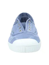 Zapatilla RKF modelo Greece de algodón orgánico color azul, con puntera y suela de caucho natural.