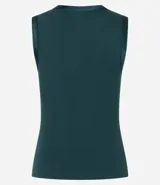 Top sin mangas color rosa claro, de corte ajustado, con cuello redondo y ribete de satén en el cuello y las sisas.