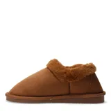 Pantuflas cerradas de estilo botineta, color negro, con interior y borde superior de piel sintética suave. Poseen suela plana de goma antideslizante.