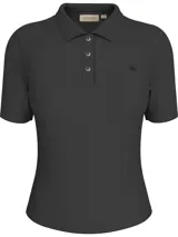 Chomba de manga corta, color gris oscuro, con cuello de polo y tapeta de tres botones. Presenta un corte ajustado al cuerpo y el logo bordado de Calvin Klein en el pecho.