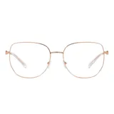 Anteojos de receta Michael Kors con armazón de metal en tono oro rosa, de diseño cuadrado con bordes redondeados y patillas finas.
