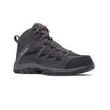 Championes de trekking Columbia modelo Crestwood Mid Waterproof, color gris oscuro. Diseño de caña media con combinación de malla y gamuza, suela de goma con relieve para mayor tracción y cordones con detalles en rojo.