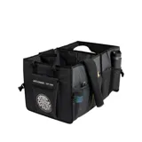 Bolso negro tipo tote con doble asa corta, bolsillo frontal con cierre de velcro y logo Rip Curl estampado.