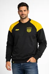 Buzo de felpa con cuello redondo, diseño de bloques de color negro y amarillo, con el escudo del Club Atlético Peñarol y el número 1891 estampados en el frente.
