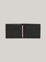 Billetera plegable pequeña Tommy Hilfiger de piel granulada, con diseño integral del monograma TH en relieve, compartimento para billetes, ranuras para tarjetas y detalle esquinero con logo de la marca.
