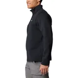 Buzo de polar negro con cuello alto y cierre frontal parcial con botones a presión. Presenta un diseño de manga larga y cuenta con el logo de la marca bordado en el pecho.