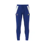 Pantalón deportivo Adidas color azul con detalles en blanco y dorado, parte de la colección Messi. Confeccionado en tejido transpirable AEROREADY y con bolsillos con cremallera.