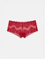 Panty cheeky de microtul y encaje rojo, marca Montelle.