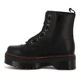 Botas de cuero sintético negro con plataforma, cordones y cierre frontal con cremallera.