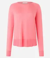 Suéter de punto color celeste, con cuello redondo y mangas largas.