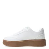 Championes blancos de cuero sintético, con plataforma marrón.