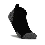 Medias tobilleras deportivas color negro con detalles en gris.