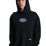 Canguro negro de algodón con capucha y bolsillo delantero. Estampado con el logo de la marca en el pecho.