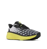Championes de trail running Columbia modelo Konos Elevate, con diseño técnico en colores negro, blanco y amarillo neón. Presentan capellada de tejido transpirable, sistema de ajuste Navic Fit, entresuela de espuma TechLite+ para amortiguación reactiva y suela Omni-Grip con tracción multiterreno.