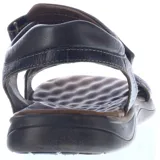Sandalias de cuero marrón con diseño ergonómico, ajuste mediante tiras con velcro y suela de goma antideslizante.