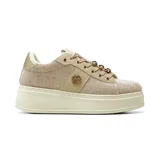 Sneaker de plataforma Korium modelo Ara, color beige con detalles metalizados y apliques de pedrería en los cordones.