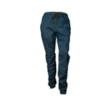 Pantalon tipo jogger color azul marino, con cintura elástica y cordón ajustable, y puños elásticos en los tobillos.