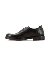 Zapato de cuero color marrón oscuro con cordones, diseño clásico y punta redonda, confeccionado con cuero 100% italiano.
