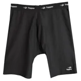 Calza corta de lycra negra con cintura elástica con logo Topper repetido en blanco.