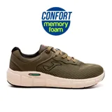 Championes deportivos Joma Atenea Men 2423, color verde oliva con suela beige. Capellada de piel sintética con perforaciones VTS para ventilación. Plantilla Memory Foam con base de EVA termoconformada. Mediasuela con tecnología Reactive Ball y suela de caucho Durability antideslizante.