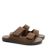 Sandalias Freeway Canastra de cuero marrón claro, con dos tiras anchas con ajuste de velcro y suela anatómica de goma.