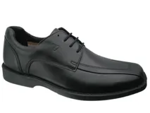Zapato de vestir para hombre, color negro, estilo derby con puntera cuadrada y cordones. Presenta costuras decorativas en el empeine y suela de goma.