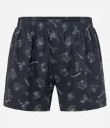 Calzoncillo tipo boxer de tela tricolina color azul marino con estampado de Spider-Man y cintura elástica.